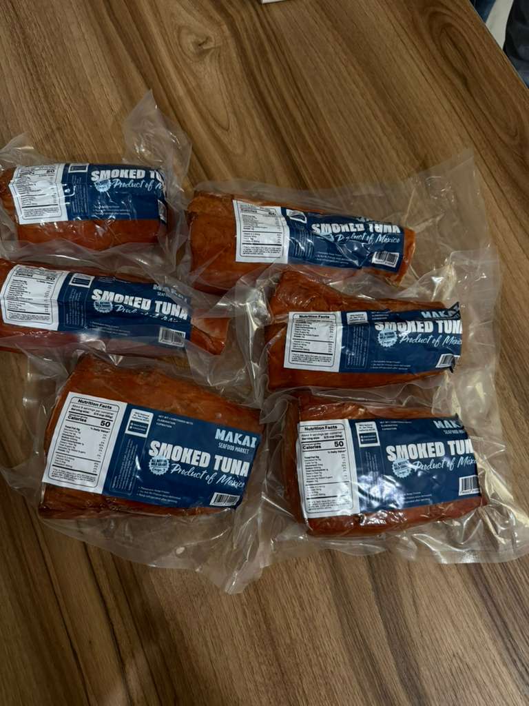Packaged Makai smoked tuna ready for pickup
